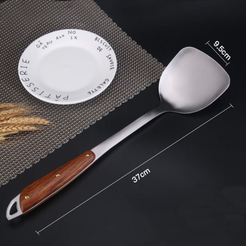 windkart Chinese Wok Spatula 304 Stainless Steel Spatula with Heat Resista1nt Wooden Handle Wok Utensils 145Inch1PCS Plain Wok Spatula - Image 2