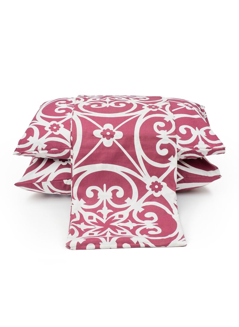 Home of linens Home Of Linens - طقم سرير مطبوع - 3 قطع لسرير فردي - 1 ملاءة مسطحة (180 سم × 260 سم) + 2 كيس وسادة (50 سم × 70 سم) - قطن ساتان 100% - لون هندسي عنابي  - Image 1