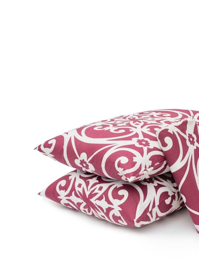 Home of linens Home Of Linens - طقم سرير مطبوع - 3 قطع لسرير فردي - 1 ملاءة مسطحة (180 سم × 260 سم) + 2 كيس وسادة (50 سم × 70 سم) - قطن ساتان 100% - لون هندسي عنابي  - Image 4