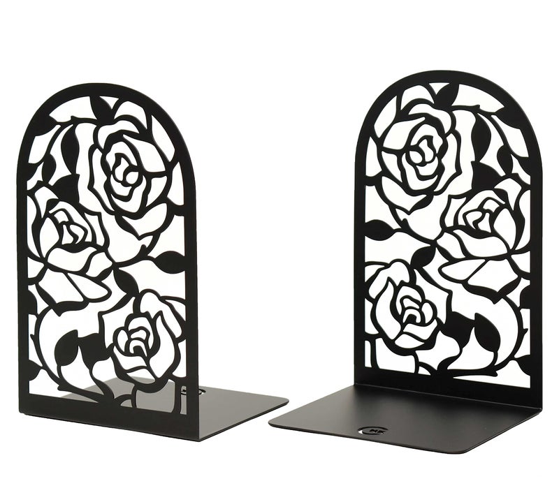 CNK Premium BookEnds  Heavy Duty Metal Book Stoppers for Home Office Decorative Book Shelf Holders Rose Black