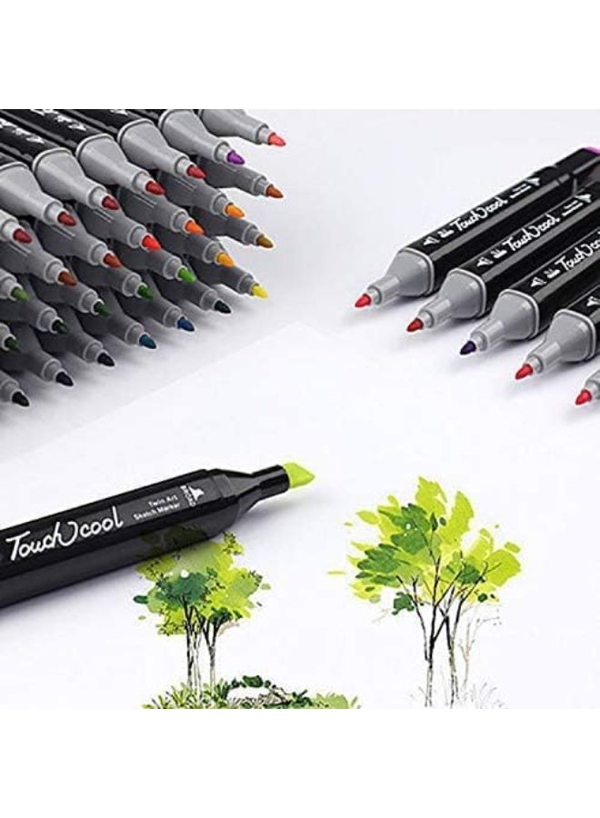 تاتش طقم ماركر مزدوج الرأس Touch Cool – ألوان كحولية احترافية للرسم، التلوين، المانجا والخط – 80 لون مع حقيبة حمل - Image 1