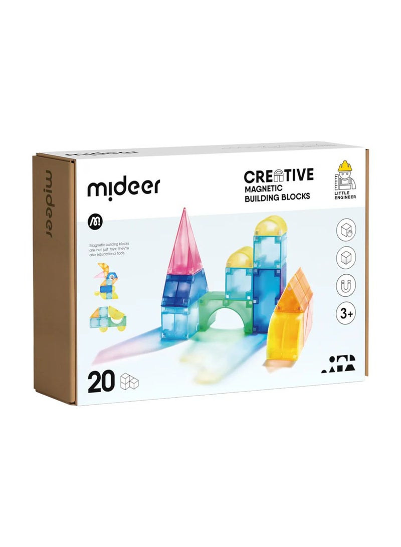 MiDeer Creative Magnetic Building Blocks – 20PCS | No-Polarity Magnetic Construction Toy Set | Translucent Color Tiles with Storage Bag | STEM Toy for Kids Ages 3+ - Image 1