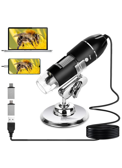 USB Digital Microscope 50X to 1600X - Portable Electron Microscope with 8 LED Magnification and Metal Stand