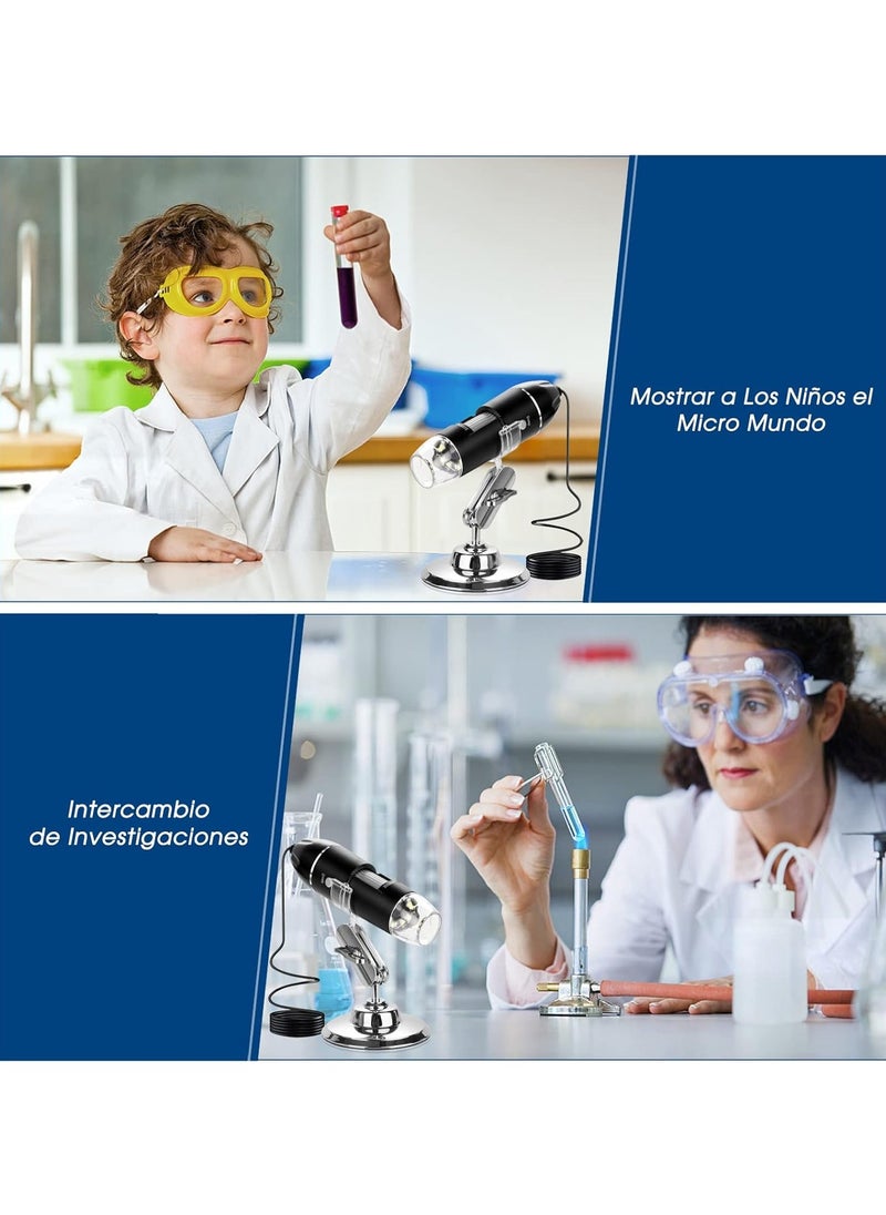 Generic - USB Digital Microscope 50X to 1600X - Portable Electron Microscope with 8 LED Magnification and Metal Stand - Image 1