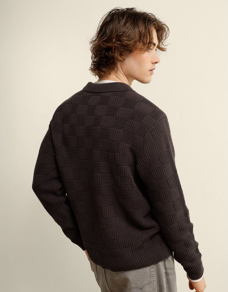 American Eagle AE Long Sleeve Checkered Polo Shirt - Image 2
