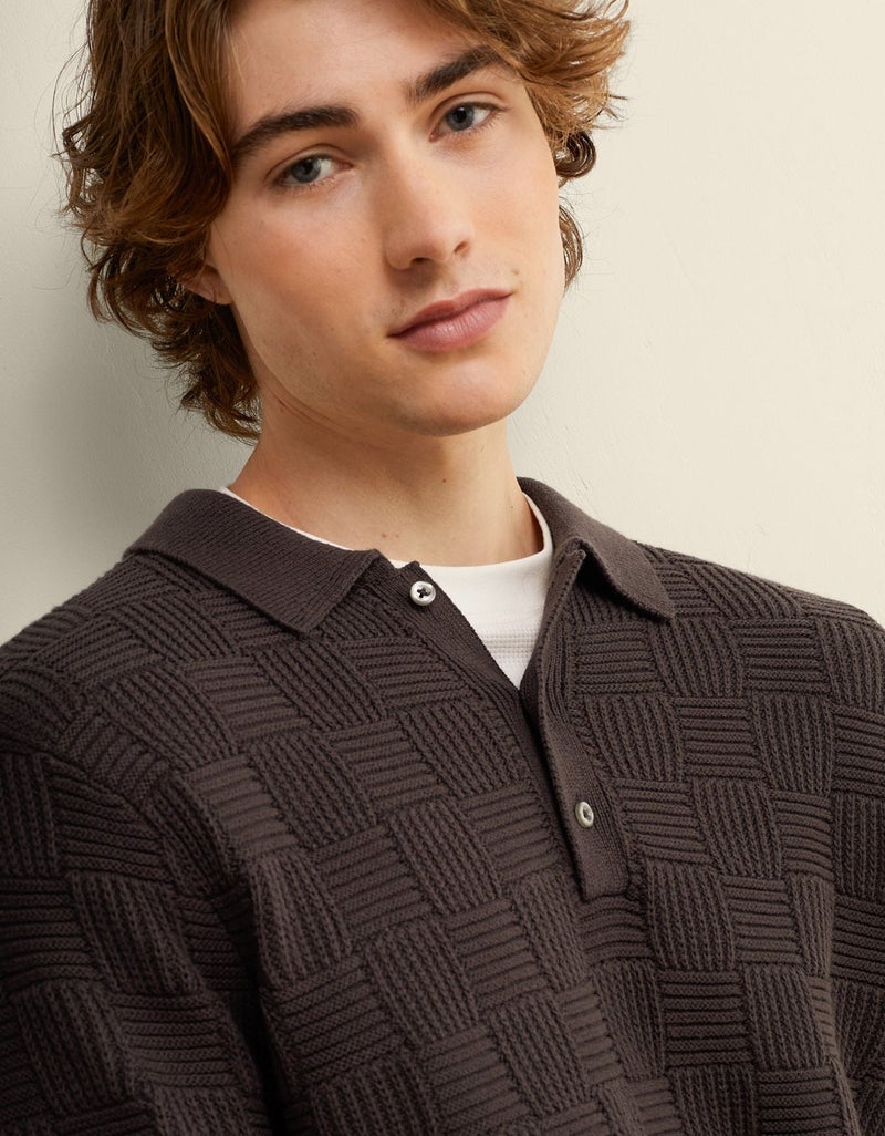 American Eagle AE Long Sleeve Checkered Polo Shirt - Image 5