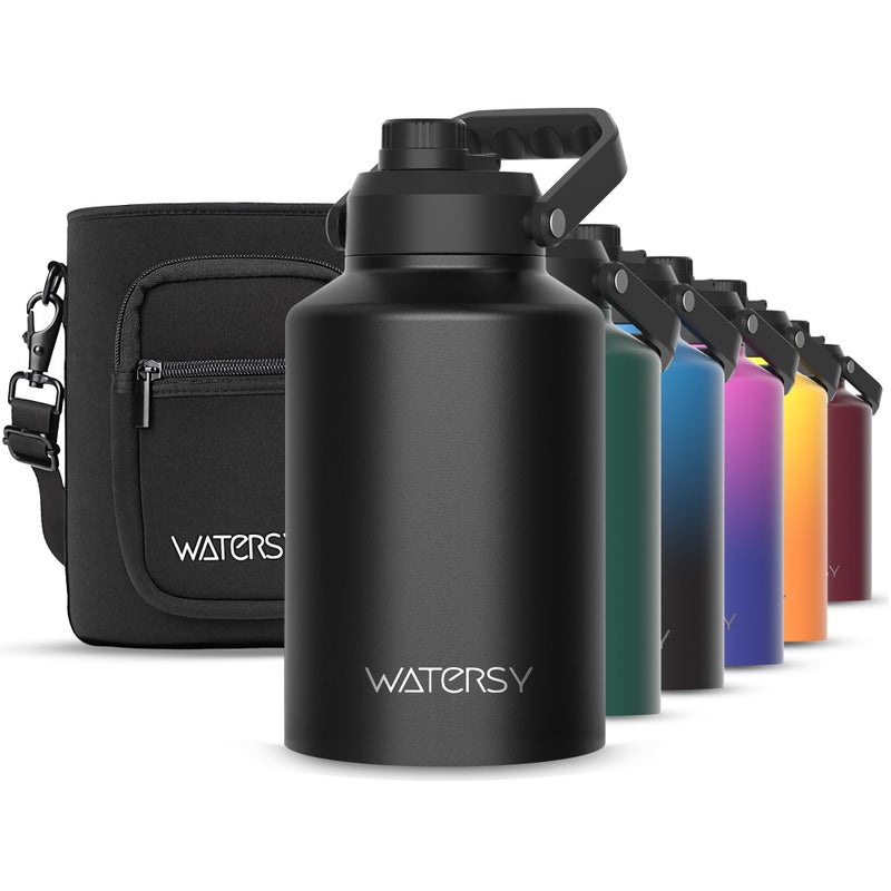 WATERSY 1 Gallon Water Bottle Insulated(Cold for 48 Hrs),BPA Free&Leak Proof,128oz Stainless Steel Water Jug with Handle for Gym,Hiking,Camping&Travel,Black Large Thermo - Image 1