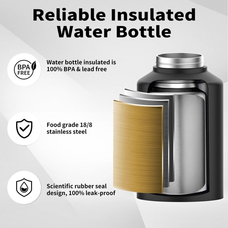 WATERSY 1 Gallon Water Bottle Insulated(Cold for 48 Hrs),BPA Free&Leak Proof,128oz Stainless Steel Water Jug with Handle for Gym,Hiking,Camping&Travel,Black Large Thermo - Image 3