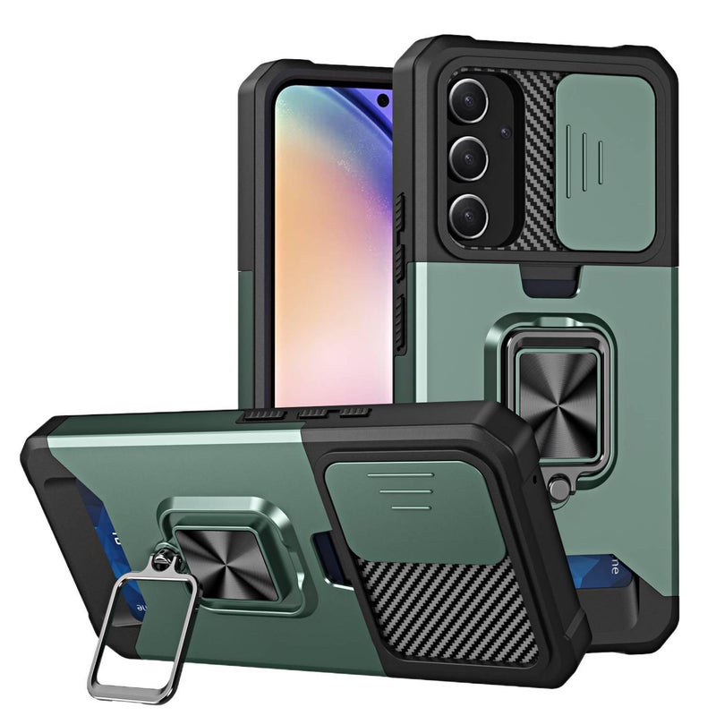 غطاء واقي بTPU + PC لـ Samsung S25 Ultra / Samsung S25 باللون أخضر بوظيفة حامل من مادة TPU مع حامل بطاقات وحامل قائم مع مقاوم للصدمات مع حماية من السقوط خفيف الحمل للعائلة - Image 1