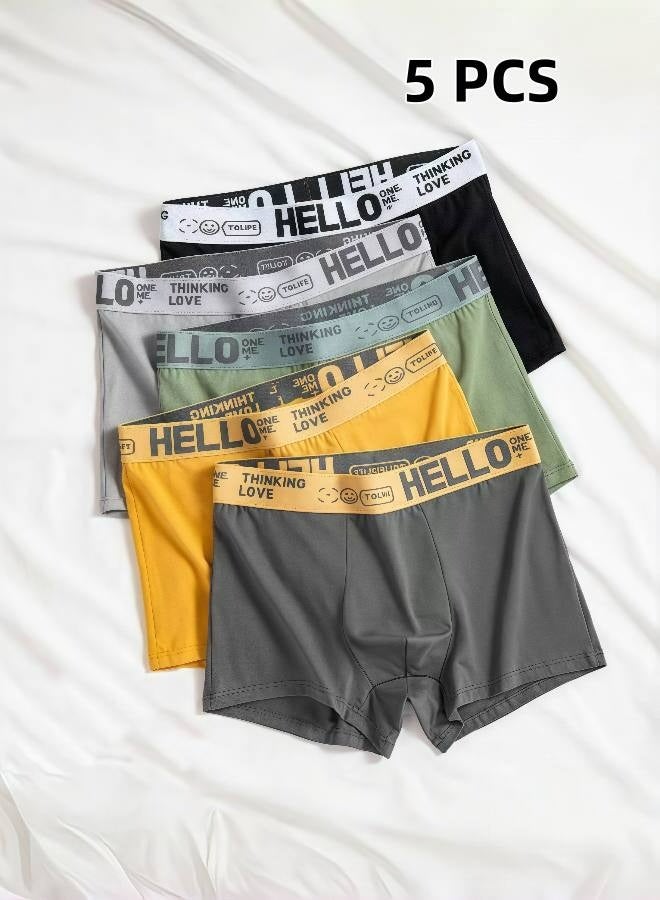 Hello Boxer Shorts Men 5 Pcs Boxer Mens Underwear Boxershorts Man Cotton Underpants Breathable Men Boxers Comfortable Elastic Male Pantie 2XL（65-70Kg） - Image 1