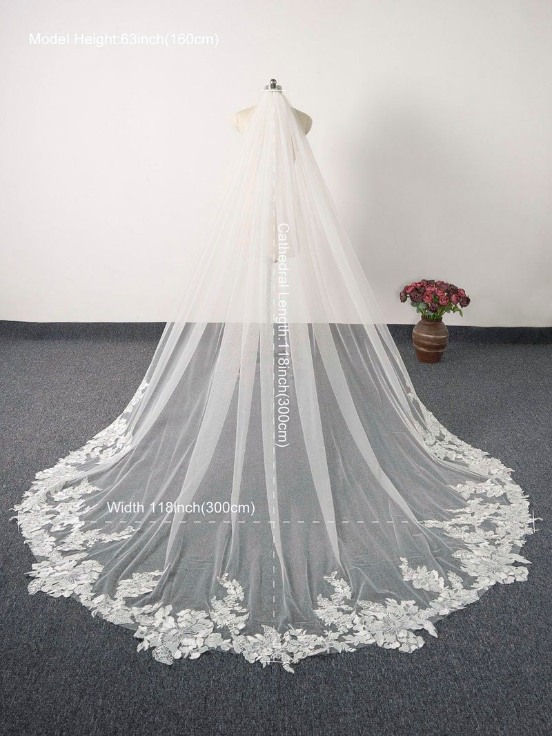 AiberLisha Cathedral Length 3M Wedding Bridal Veil With Metal Comb White - Image 2