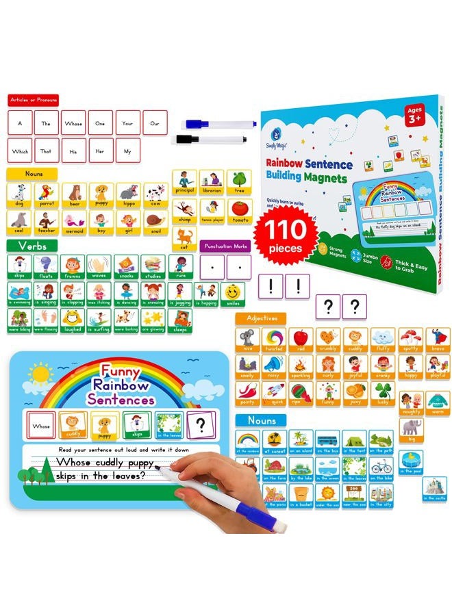 Simply magic 110 PCS Sentence Building Kit for Kids, Speech Speak Spell Games, Word Building Magnets, Speech Therapy Toys for Toddlers, Reading Games for Kids, Learn to Read, Reading Manipulatives - - Image 1