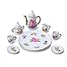 Cutemini Dollhouse Tea Cup Sets 16 Scale Miniature Porcelain Dollhouse Accessories 8PCS Flower Pattern Teapot Platter Dish Sets Dollhouse Kitchen Supplies Decoration Pink - Image 4