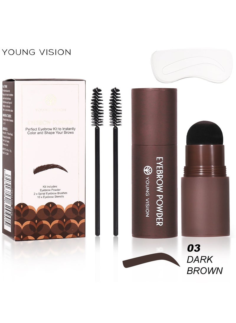 Eyebrow Stamp Shaping Kit, One Step Eyebrow Powder Stamp with 10 Reusable Eyebrow Stencils 2 Eyebrow Pen Brushes, Long Lasting Waterproof Eyebrow Makeup 3# dark brown - Image 1