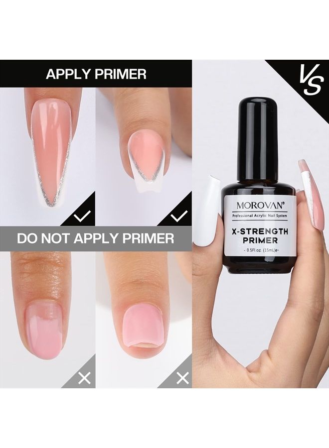 morovan Nail Primer and Dehydrator for Acrylic Nails, Professional No Burn Fast Air Dry Nail Prep Dehydrator and X-Strength Primer Superior Natural, Acrylic Powder Application (0.5Fl oz) - Image 3