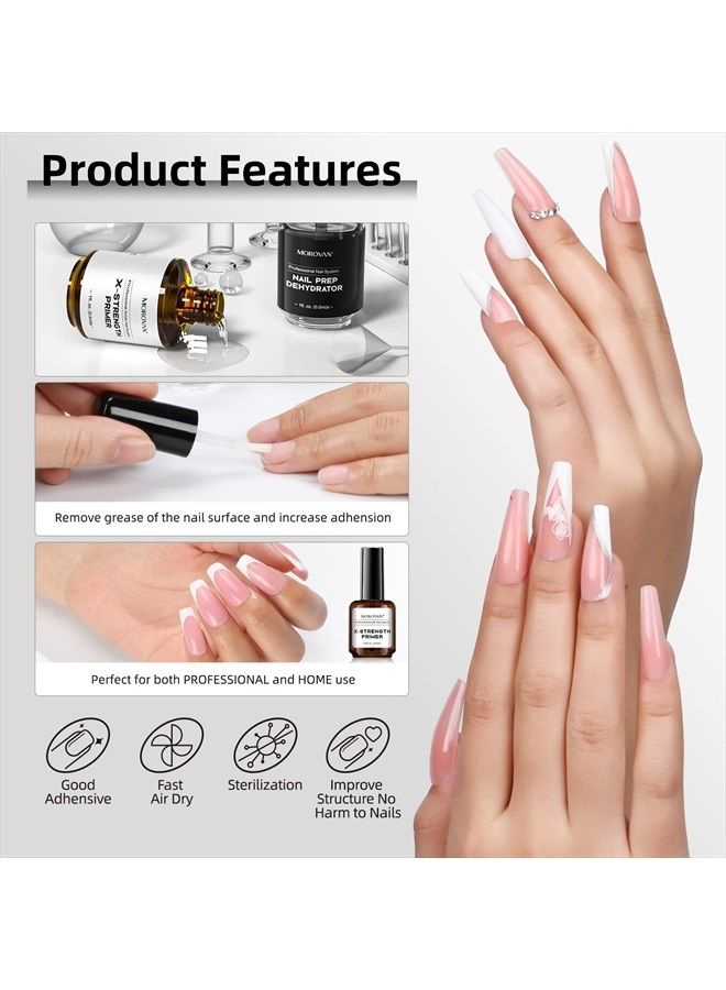morovan Nail Primer and Dehydrator for Acrylic Nails, Professional No Burn Fast Air Dry Nail Prep Dehydrator and X-Strength Primer Superior Natural, Acrylic Powder Application (0.5Fl oz) - Image 2