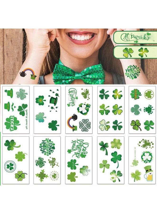 Furimuk St. Patrick'S Day Tattoos Shamrock Temporary Tattoo Sticker Waterproof Clover Lucky Tattoos for Adults Kids Saint Patricks Day Costume Party Decor Supplies on Face Body 10 Sheets. - Image 1
