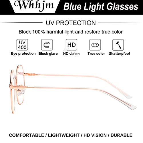 WHHJM Polygon Blue Light Blocking Glasses for Women Men Retro Octagon Square Non-prescription Metal Frame Eyeglasses (Rose Gold) - Image 3