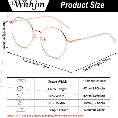 WHHJM Polygon Blue Light Blocking Glasses for Women Men Retro Octagon Square Non-prescription Metal Frame Eyeglasses (Rose Gold) - Image 4