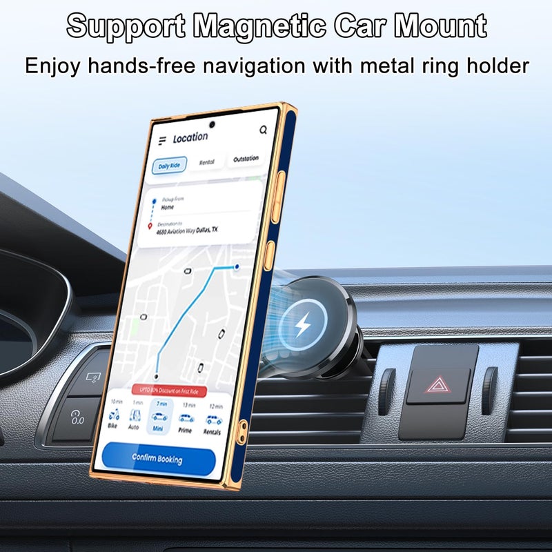 Tnarru Designed for Samsung Galaxy S24 Ultra Case with Ring Stand, Support Magnetic Car Mount Rotating Finger Holder Soft TPU Cover Plating Edge Protective Slim Phone Case for Samsung S24 Ultra Blue - Image 4