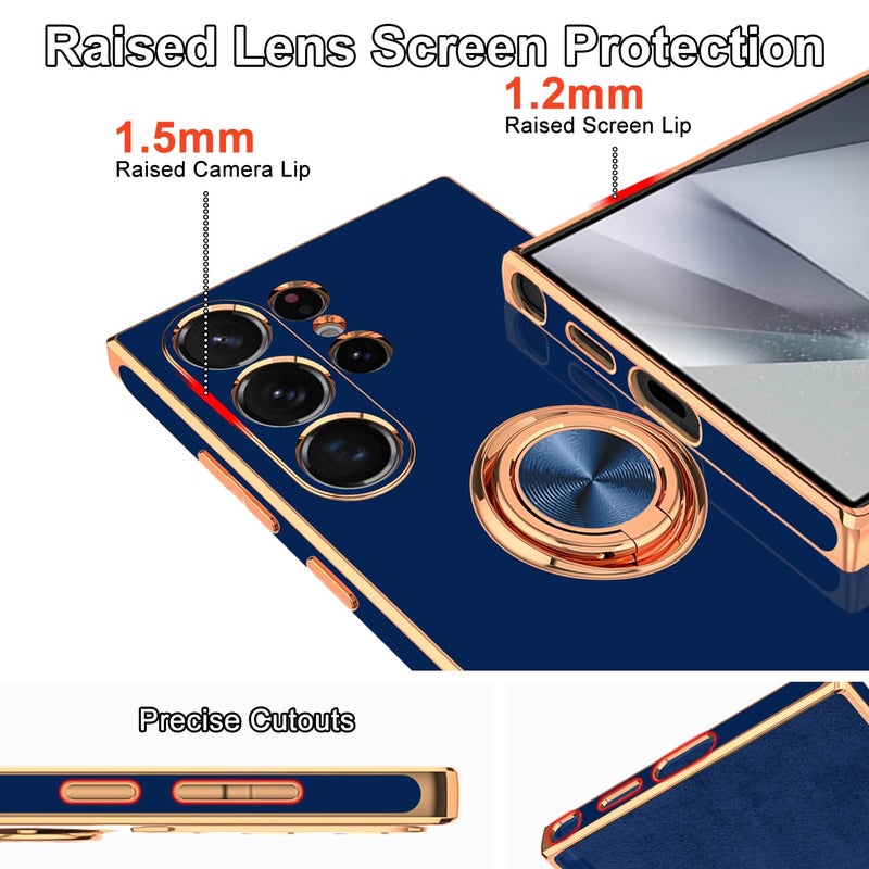 Tnarru Designed for Samsung Galaxy S24 Ultra Case with Ring Stand, Support Magnetic Car Mount Rotating Finger Holder Soft TPU Cover Plating Edge Protective Slim Phone Case for Samsung S24 Ultra Blue - Image 5