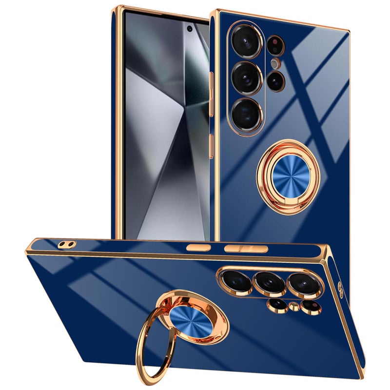 Tnarru Designed for Samsung Galaxy S24 Ultra Case with Ring Stand, Support Magnetic Car Mount Rotating Finger Holder Soft TPU Cover Plating Edge Protective Slim Phone Case for Samsung S24 Ultra Blue - Image 1