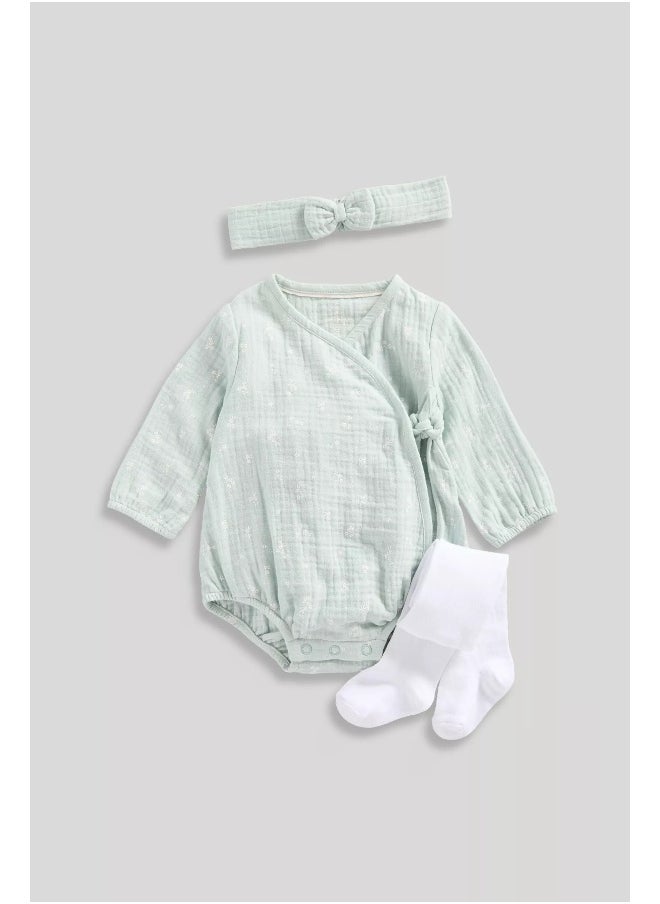 mothercare - Wrap Bodysuit, Headband and Tights Set - Image 1