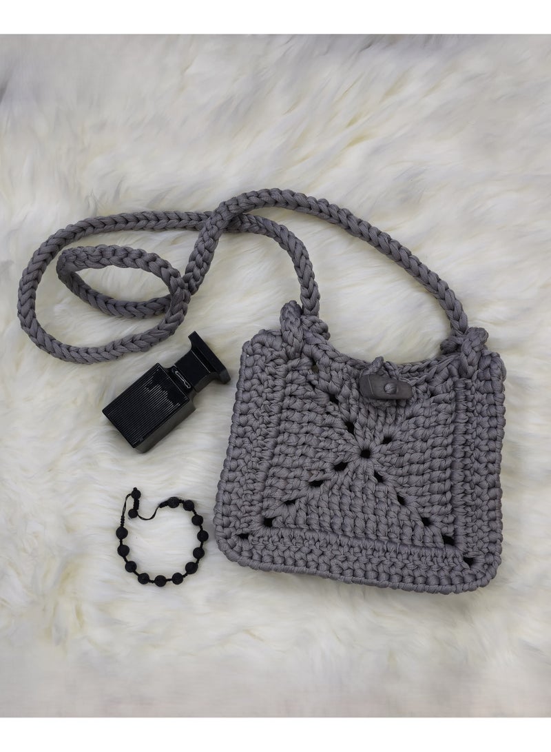 RandSac Dark Grey Cross Crochet Handbag - Image 3