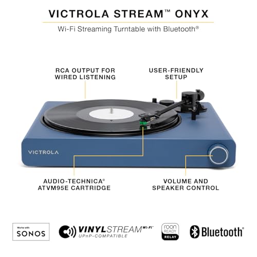 Victrola Stream Onyx WiFi Streaming 2Speed Turntable with Bluetooth Output Works with Sonos UPnP WiFi Streaming Roon Ready Relay Premium Moving Magnet Cartridge and Aluminum Tonearm Blue - Image 3