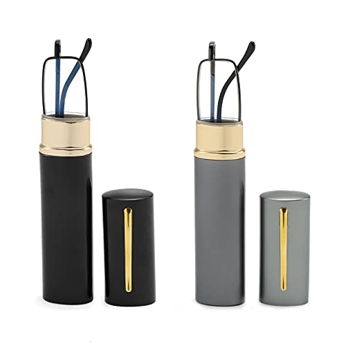 OWTXIS 2 Pack Blue Light Blocking Reading Glasses - Slim Pocket Readers with Pen Clip Case Mini Lightweight Readers (Black, Gunmetal, +1.50) - Image 1