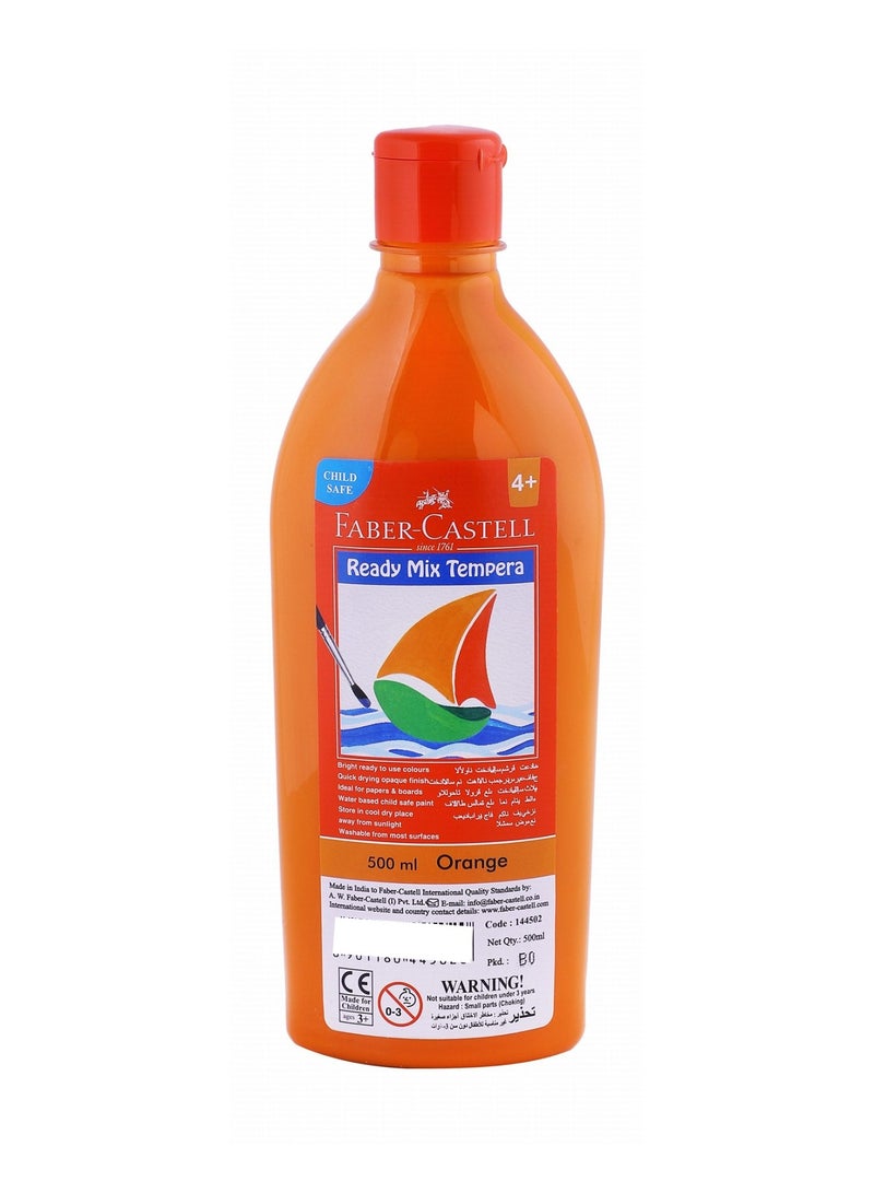 FABER-CASTELL 1-Piece Super Washable Ready Mix Temepra Paints 500ml Content Orange - Image 1