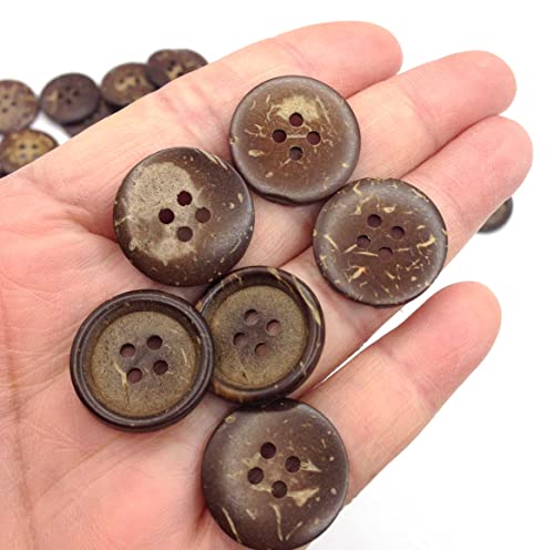 KARMELLING 50PC Coconut Shell Sewing Buttons Scrapbooking 4 Holes Round Dark Coffee 20mm (6/8") Dia - Image 3