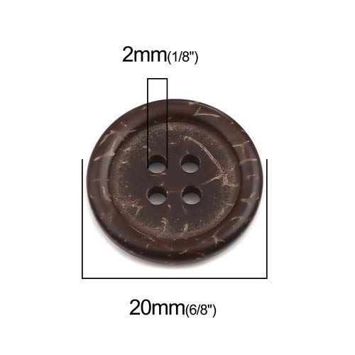 KARMELLING 50PC Coconut Shell Sewing Buttons Scrapbooking 4 Holes Round Dark Coffee 20mm (6/8") Dia - Image 2