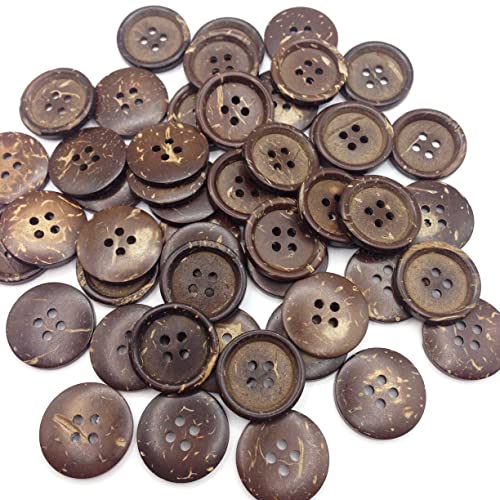 KARMELLING 50PC Coconut Shell Sewing Buttons Scrapbooking 4 Holes Round Dark Coffee 20mm (6/8") Dia - Image 4