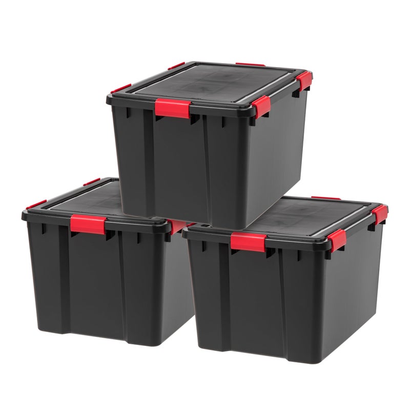 IRIS IRIS USA WeatherPro 74 Qt Storage Bins with Lids 3 Pack BPAFree Plastic Gasket Box with Tight Latch and Seal Stackable Nestable Tote Tub  BlackRed 