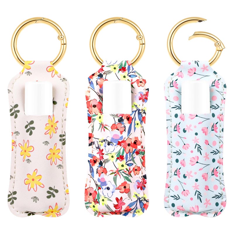 LUCKINEE 3PCS Lip Balm Holder For ChapStick Key Chain Lipstick Holder Key Chain, PU Leather Lip Balm Holder Pouch Keychain Lip Gloss Keychain With O Spring Key Chains Women Cute - Image 1