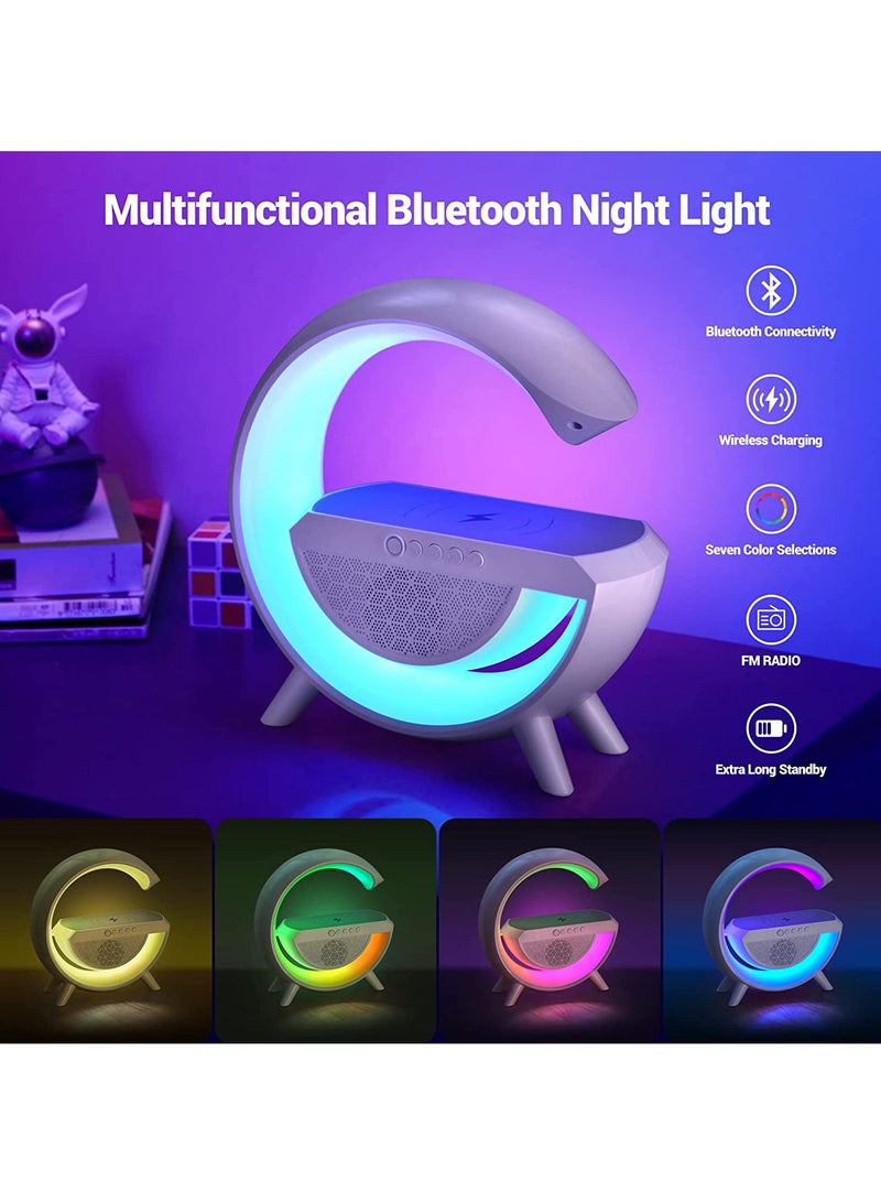 LED Wireless Charging Speaker Rechargeable with Bluetooth and Aux Mode and Wireless Mobile Charging and Multicolor Night Light - Image 1