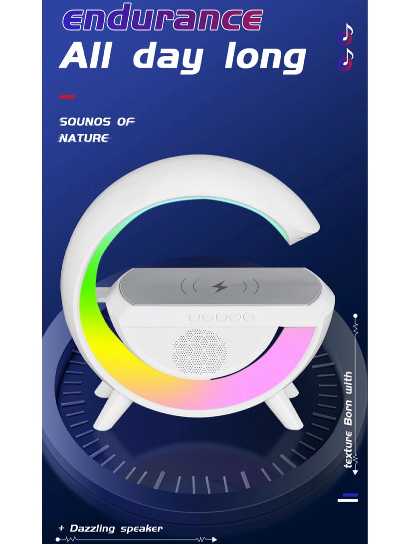 LED Wireless Charging Speaker Rechargeable with Bluetooth and Aux Mode and Wireless Mobile Charging and Multicolor Night Light - Image 3