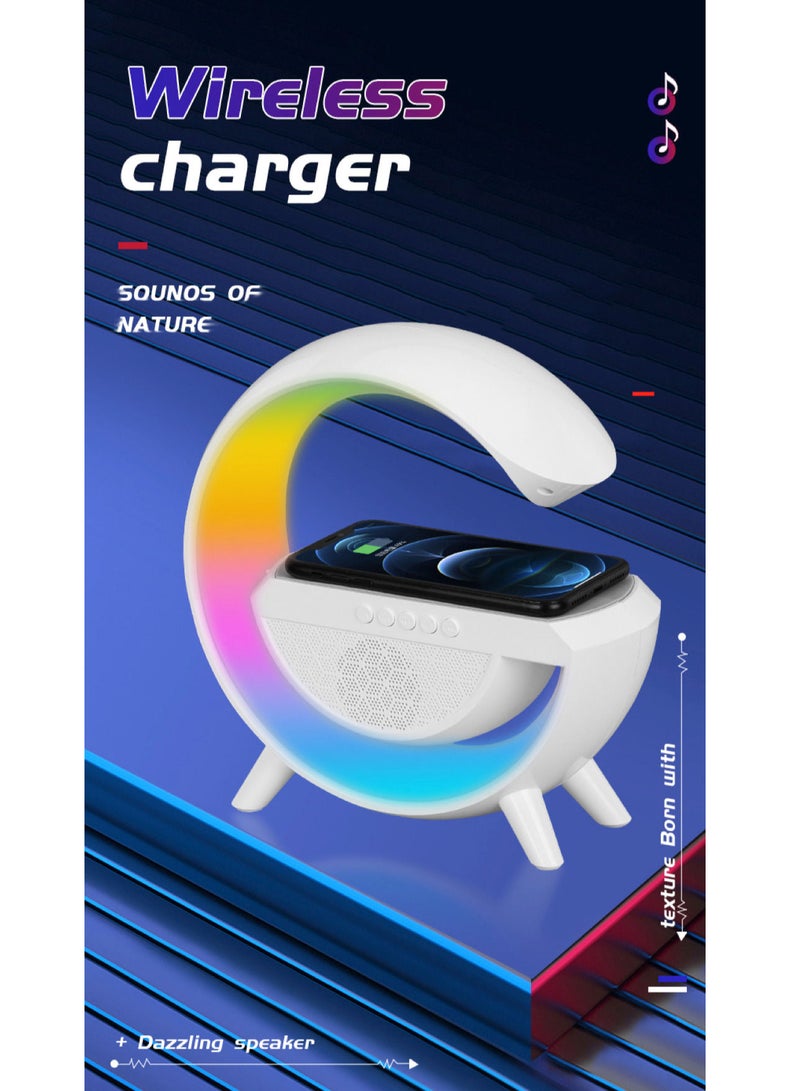 LED Wireless Charging Speaker Rechargeable with Bluetooth and Aux Mode and Wireless Mobile Charging and Multicolor Night Light - Image 4