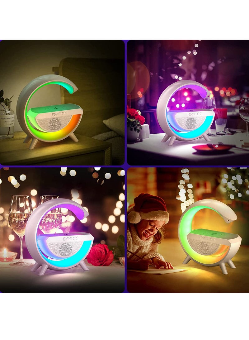 LED Wireless Charging Speaker Rechargeable with Bluetooth and Aux Mode and Wireless Mobile Charging and Multicolor Night Light - Image 2