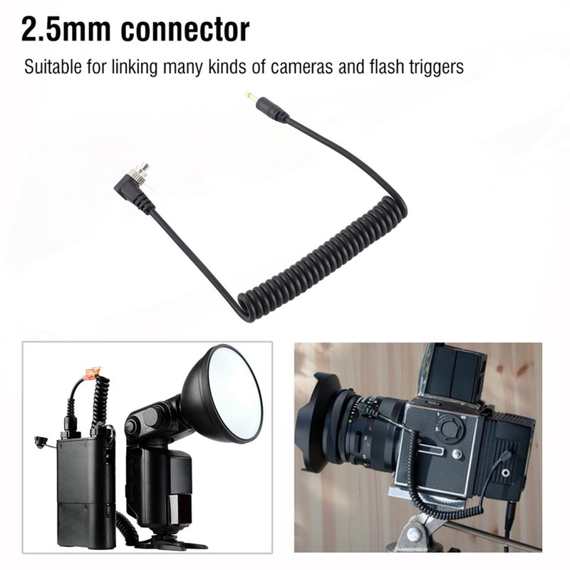 Acouto 2.5mm to Male Flash PC Sync Cable Cord with Screw Lock Extended Coiled Wire - Image 4