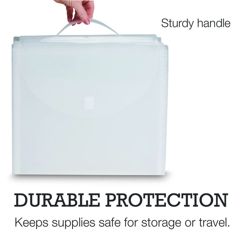 Samsill Expandable Paper Storage Organizer, 12 Pockets with Tabs, Holds 12x12 Inch Scrapbook, Vinyl Paper, Clear, Secure Flap Closure, Retractable Handle - Image 3