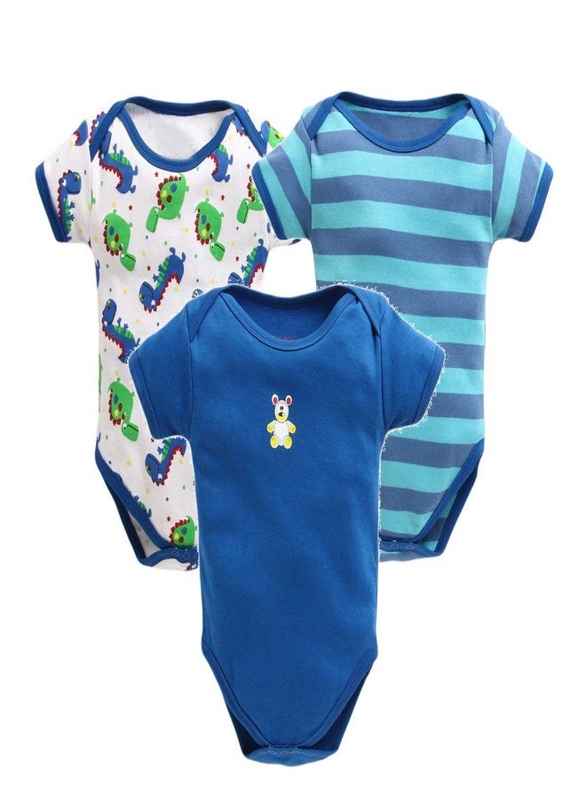 TiniBerry Half Sleeves Unisex Baby Bodysuit/Onesies/Rompers Pack of 3 (6-9 Months, Blue) - Image 1