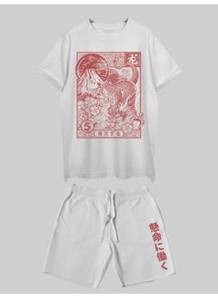 THREADCURRY THREADCURRY Red Dragon Printed Co-ord Set for Men - Half Sleeve Oversized T-Shirt and Shorts  - Image 1