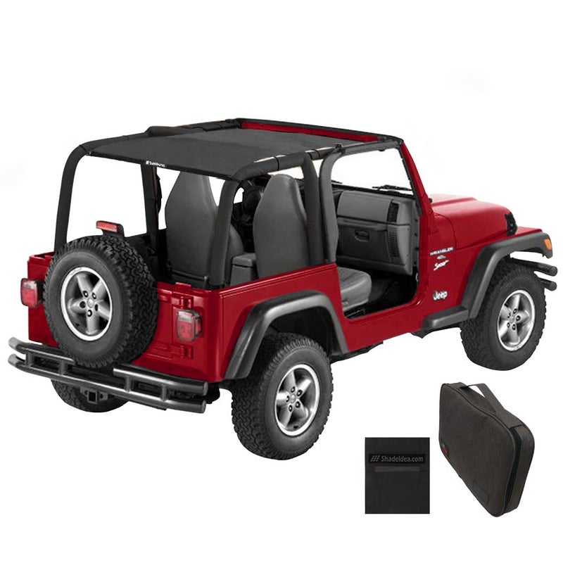 Shadeidea Sun Shade for Jeep Wrangler TJ 19972006 Sunshade Top FrontRearBlack Mesh Screen Cover UV Blocker with Grab Bag Storage Pouch10 Years Warranty