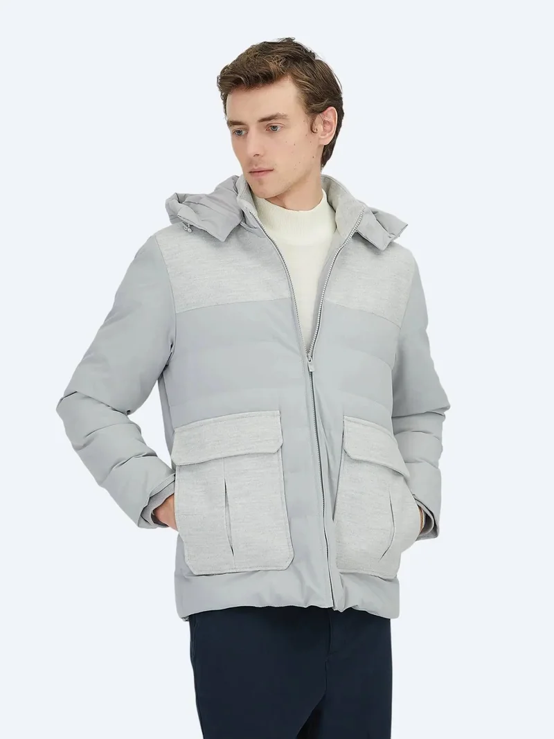 Kip Light Grey Regular Fit Turtleneck Casual Weaving Coat