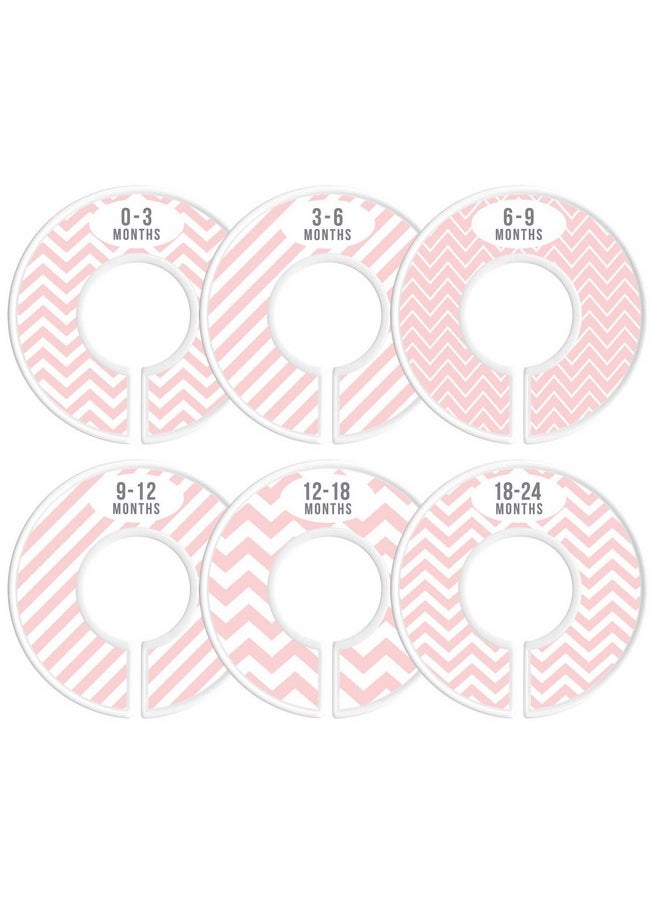 Delicush - Baby Closet Size Dividers, Girl, Pink, Set of 6 Organizers, Stripe, Chevron - Image 1