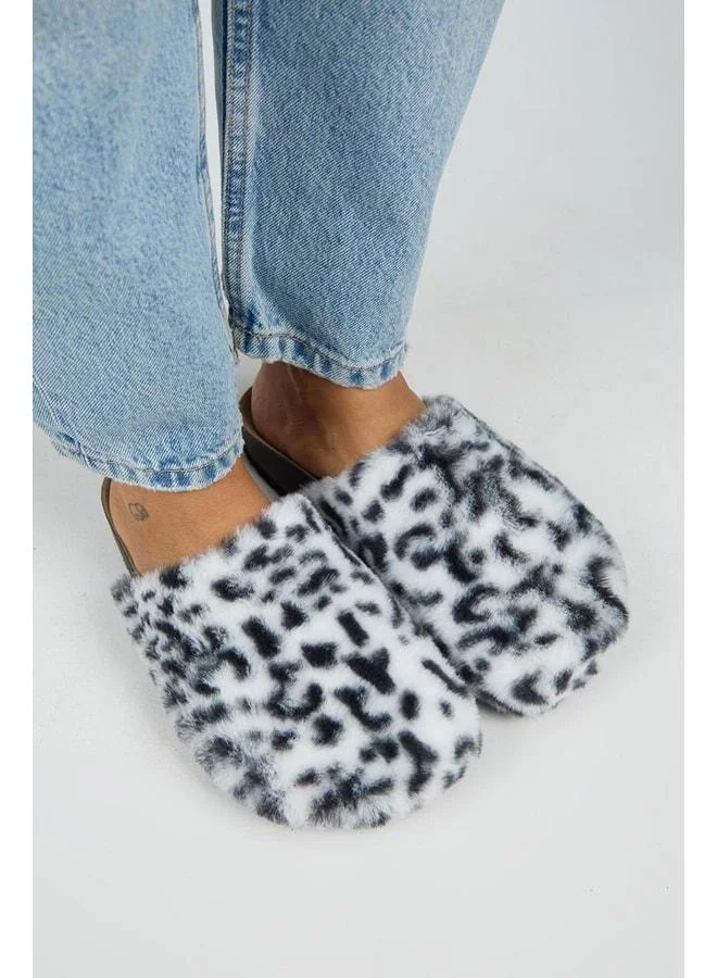 Manijero  Leda Women's Plush Plain White Leopard Slippers. for Women | Best Price UAE