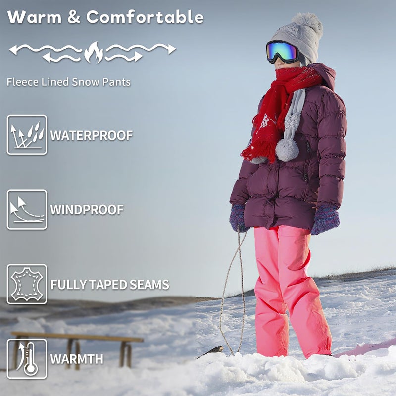 Dreammonkey Kids Snow Pants - Waterproof, Fleece Lined, Windproof & Thermal Insulated Ski/Snow Play Pants for 2T-14Y (Pink 14Y) - Image 5