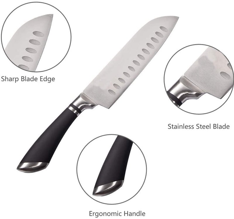 Capmora Premium Stainless Steel Kitchen Knife Set Chefs Knife Butcher Knife Sharp NonStick Soft Handles Cutting Meat Heavy Duty Blade Butcher Meat Stainless Steel Knife Black HandleBA - Image 4